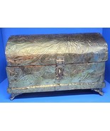 Vintage Wooden Keepsake Jewelry Box w/ Brass Embossed Foil Velvet Lined ... - $36.78 CAD