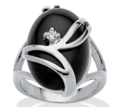 Oval Shaped Onyx Crystal Accent Platinum Ring 5 6 7 8 9 10 - £95.56 GBP