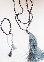 Gray Faceted Glass Bead &amp; Tassel Necklace and Bracelet Set, 32&quot;L &amp; 5&quot;L - Freebie - £0.00 GBP