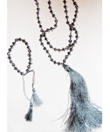 Gray Faceted Glass Bead & Tassel Necklace and Bracelet Set, 32"L & 5"L - Freebie - Freebie
