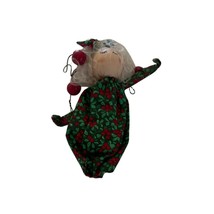 Rustic Primitive Christmas Angel Doll Green Holly Dress White Hair Decor - $8.81
