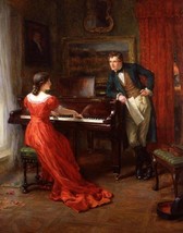 Hand Painting George Sheridan Knowles piano Lesson girl playing with you... - $65.44