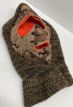 Camo Ski Mask Balaclava Hat Cap Cable Knit Brown Orange - $17.82