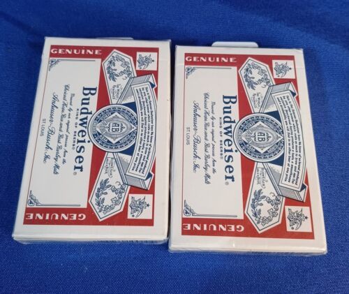 Vintage 2 Packs Of Budweiser Bridge Size Plastic Coated Playing Cards Sealed - $16.82