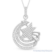 Shooting Star Charm Micro-Pave CZ Crystal Drop Pendant Sterling Silver Necklace - £50.49 GBP+