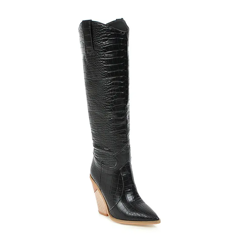 Nice Autumn Women Boots Pu Leather Wee High Heel Knee High Boots Winter boy Boot - £319.87 GBP