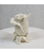 Vintage Lenox White Rose Bud Ceramic Candlestick 3&quot; Ivory Glossy Candle ... - $8.60