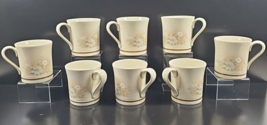 (8) Royal Doulton Florinda Mugs Set Vintage White Floral Coffee Cups Eng... - $98.67