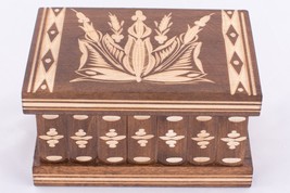 Elegant Wooden Bracelet Puzzle Box Packing Jewel Gift Box Brown Wood w/ Key - £39.71 GBP
