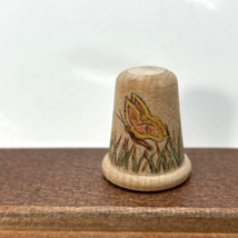 Vintage Handcrafted Wood Thimble, Grass Butterfly, Collectible - $13.95