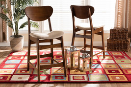Floriane Sand Fabric Upholstered and Walnut Brown 2Pc Counter Stool Set - $4,315.53 MXN