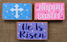 3 Pcs Tiered Tray Mini Happy Easter Sign Siiter #MNCM - £21.50 GBP