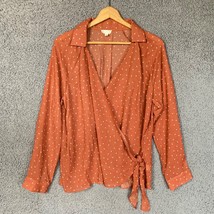 Hem Thread Anthropologie Blouse Womens L Rust Brown Star Print Wrap Top Shirt - £16.13 GBP