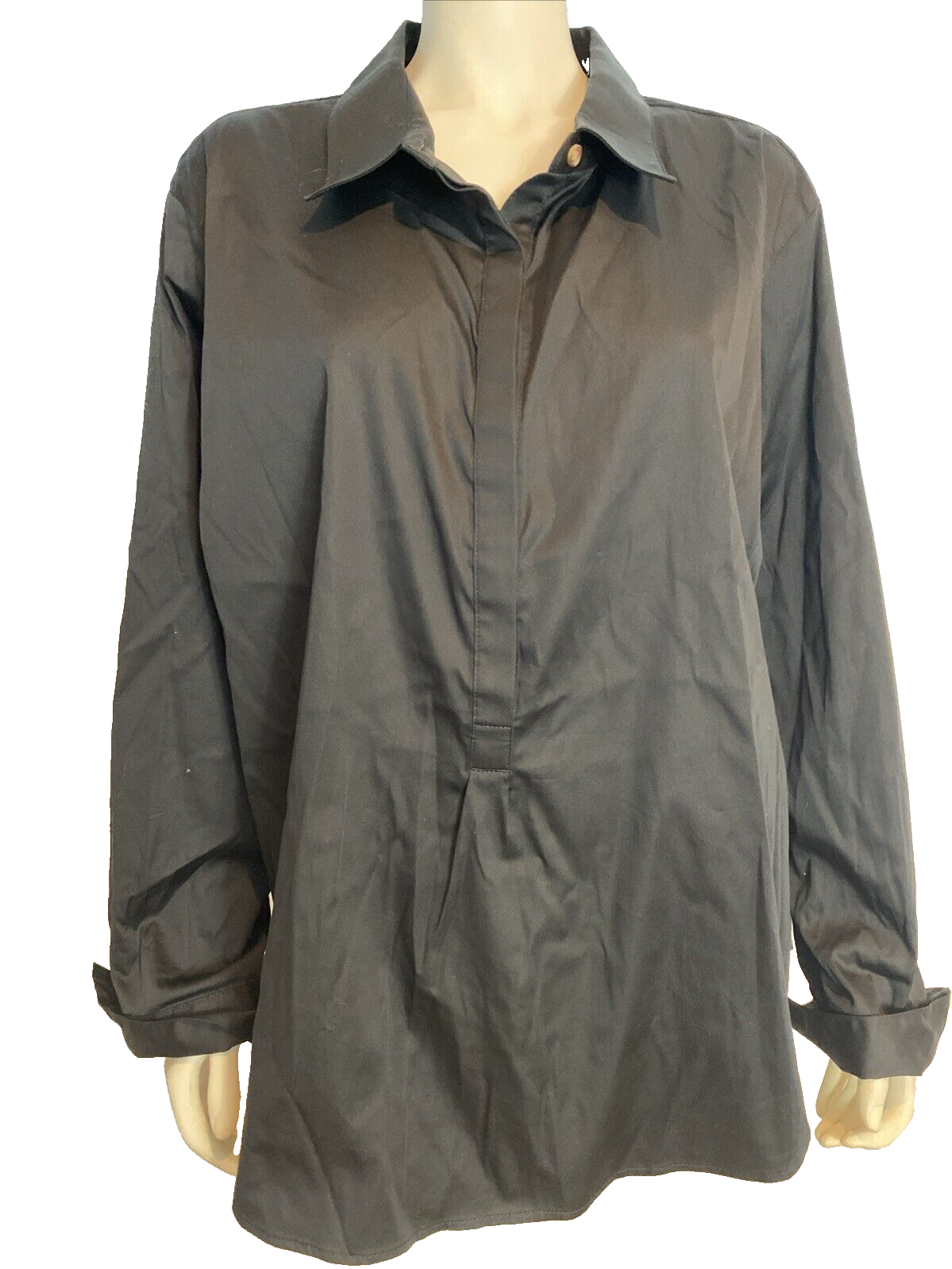 Universal Standard Petite Black Collared Long Sleeve Pullover Tunic XL - $28.49