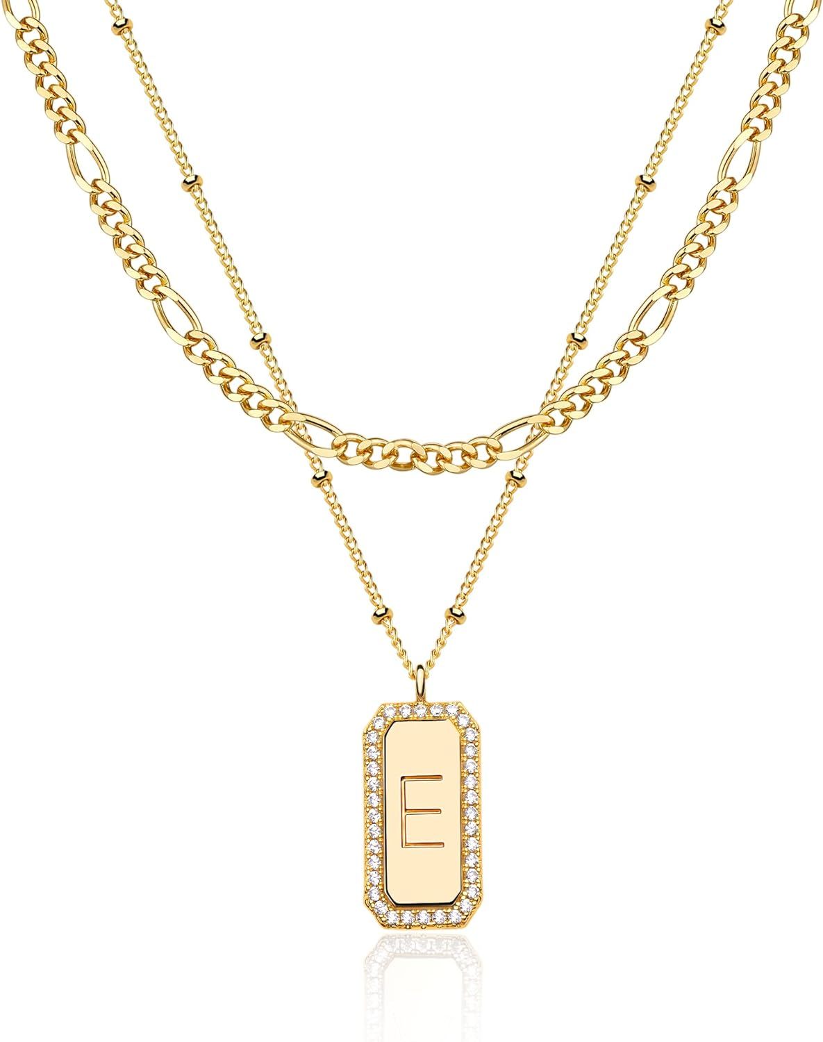 Primary image for 2 Layered Initial (E) Bar Rectangle Pendant Necklace 
