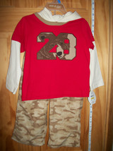 Carter Baby Clothes 24M Infant Bear Hoodie Shirt Top Outfit Set Brown Camo Pants - £12.85 GBP