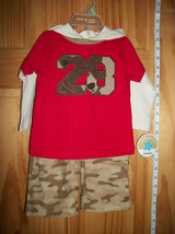 Carter Baby Clothes 6M-9M Newborn Bear Shirt Top Outfit Set Brown Camo Pants New - £12.70 GBP