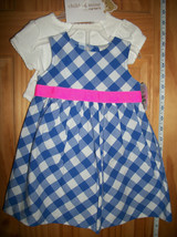 Carter Baby Clothes 6M-9M Newborn Girl Sweater Outfit Blue Checkered Dress Set - £14.93 GBP