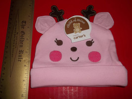 Carter Baby Clothes Reindeer Girl Hat Cold Weather Gear Pink Deer Antlers Cap - £7.46 GBP