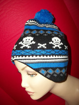 Faded Glory Baby Clothes Blue Toddler Boy Cold Weather Set Hat Mitten Cap Bones - £7.56 GBP