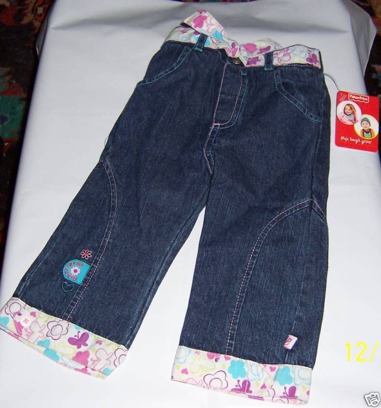 Fashion Gift Fisher Price Baby Clothes 3T Toddler Girl Ribbon Denim Blue Jeans - $12.34