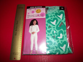 Joe Boxer Girl Clothes 10 Thermal Underwear Set Green Print Top Pant Bottoms New - $10.44