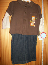Small Wonders Baby Clothes 0M-3M Newborn Denim Pants Set New Brown Shirt Outfit - £9.68 GBP