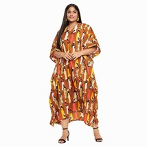 Tribal Printed Brown Polyester Plus Size Kaftan Dress for Women - £13.36 GBP
