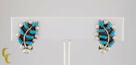 Vintage Argent Sterling Vibrant-Blue Turquoise Feuille avec Clip Navajo ... - $104.93