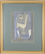 Untitled (Two Roosters On Blue Background) Framed &amp; Matte Printed 24&quot; x2... - $181.24 CAD