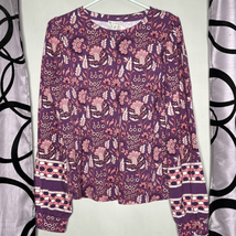 Eliane Rose Womens Blouse Large Long Sleeve Purple Floral Stretch Knit Top - £8.45 GBP