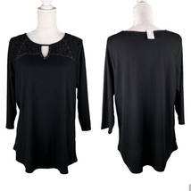 Avenue Top Shirt Lace Studded Lightweight Thermal Waffle Black 18/20 New - $24.74