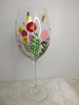 Wine Glass Hand Painted Flowers &amp; Rhinestone Ladybugs 9&quot;1/2 - $19.79