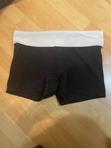 Pink Victorias Secret Fold Over Yoga Shorts Black White Logo Size Large - £11.52 GBP