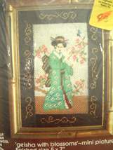 Bucilla Geisha with Blossoms Needlepoint Mini Picture Kit  4297 Vintage - £15.81 GBP