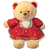 1986 K Mart Teddy Plush 22" Bear Vintage Large Christmas Red Dress Holly Berry - £27.97 GBP