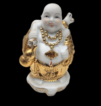 Vintage Porcelain Laughing Happy Buddha Porcelain Gold Gilt Statue Figurine 3.5&quot; - £51.92 GBP