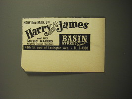1960 Basin Street East Club Ad - Harry James and his Music Makers - £11.79 GBP