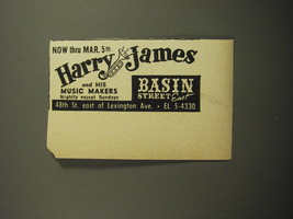 1960 Basin Street East Club Ad - Harry James and his Music Makers - £11.42 GBP