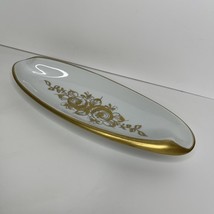 Porcelain De France Hand Painted Oval Celery Dish Trinket Gold Cream 9.5... - $24.36