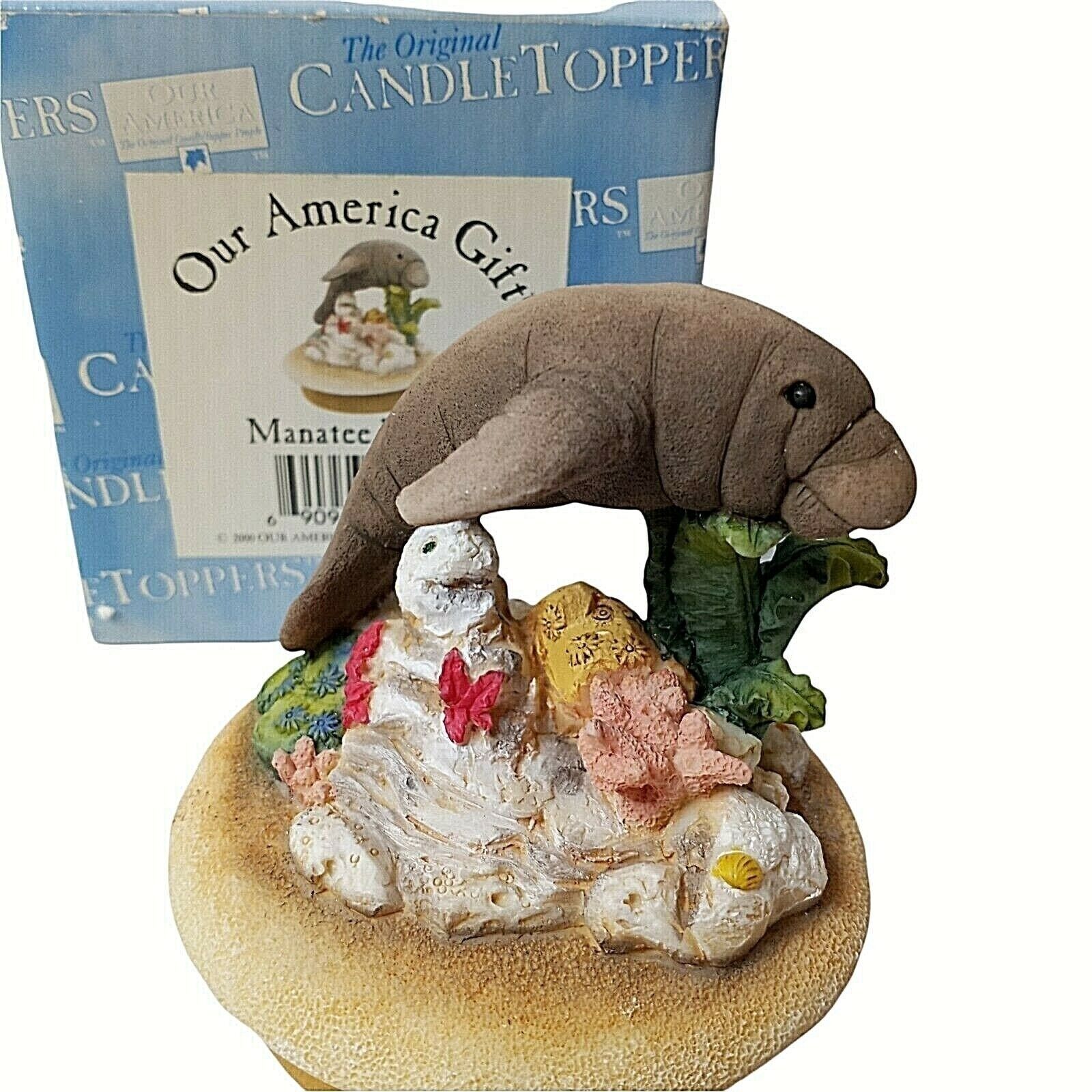 Vintage Manatee Candle Topper Jar Our America for 3" Opening 2000 Ocean Animal - £9.85 GBP