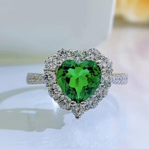 100% 925 Sterling Silver 8*8mm Ruby Emerald Heart High Carbon Diamond Rings For  - £25.63 GBP