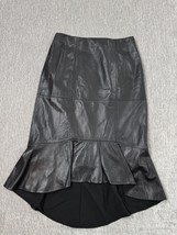 Alice + Olivia Skirt Womens 6 Black Lamb Leather Ruffle High Low Midi Lined - $59.39