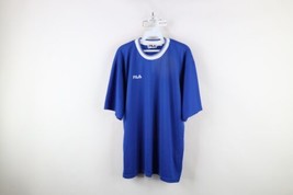 Vtg 90s Fila Mens XL Spell Out Knit Short Sleeve Soccer Jersey Shirt Blue Italy - $59.35