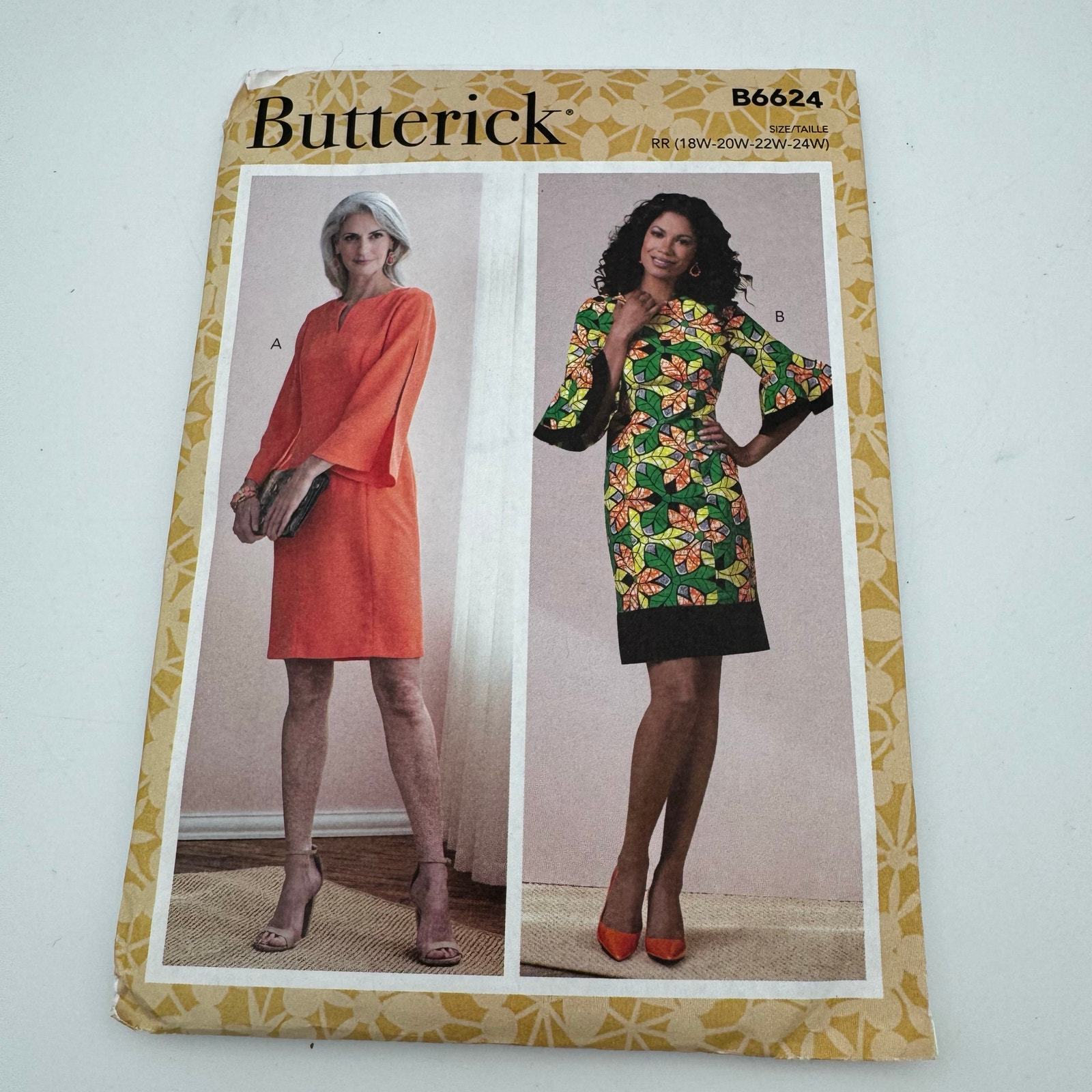 UNCUT Butterick B6624 Plus Size Dress Pattern 18W-24W Bell Sleeve Design... - $18.99