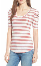 NWT Women&#39;s Hinge S/S Ribbed Striped Puff Sleeve Top Sz XL  - £19.82 GBP