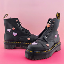 Dr. Martens Size 7 Black Lapstone Sinclair Satin Hearts Platform Boots Leather - $328.17