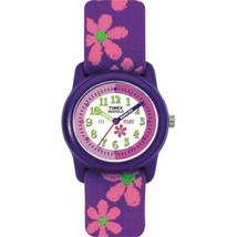 Timex T89022 Kid&#39;s Time Machines Purple Floral Elastic Fabric Strap Watch - £25.72 GBP