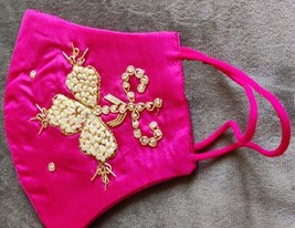 Golden zardosi embroidered work with Floral texture face mask for women ... - $27.99