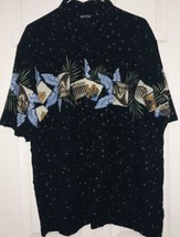Puritan Mens Hawaiian Shirt Palms Landmarks Black Green Size LT Tall - $23.00